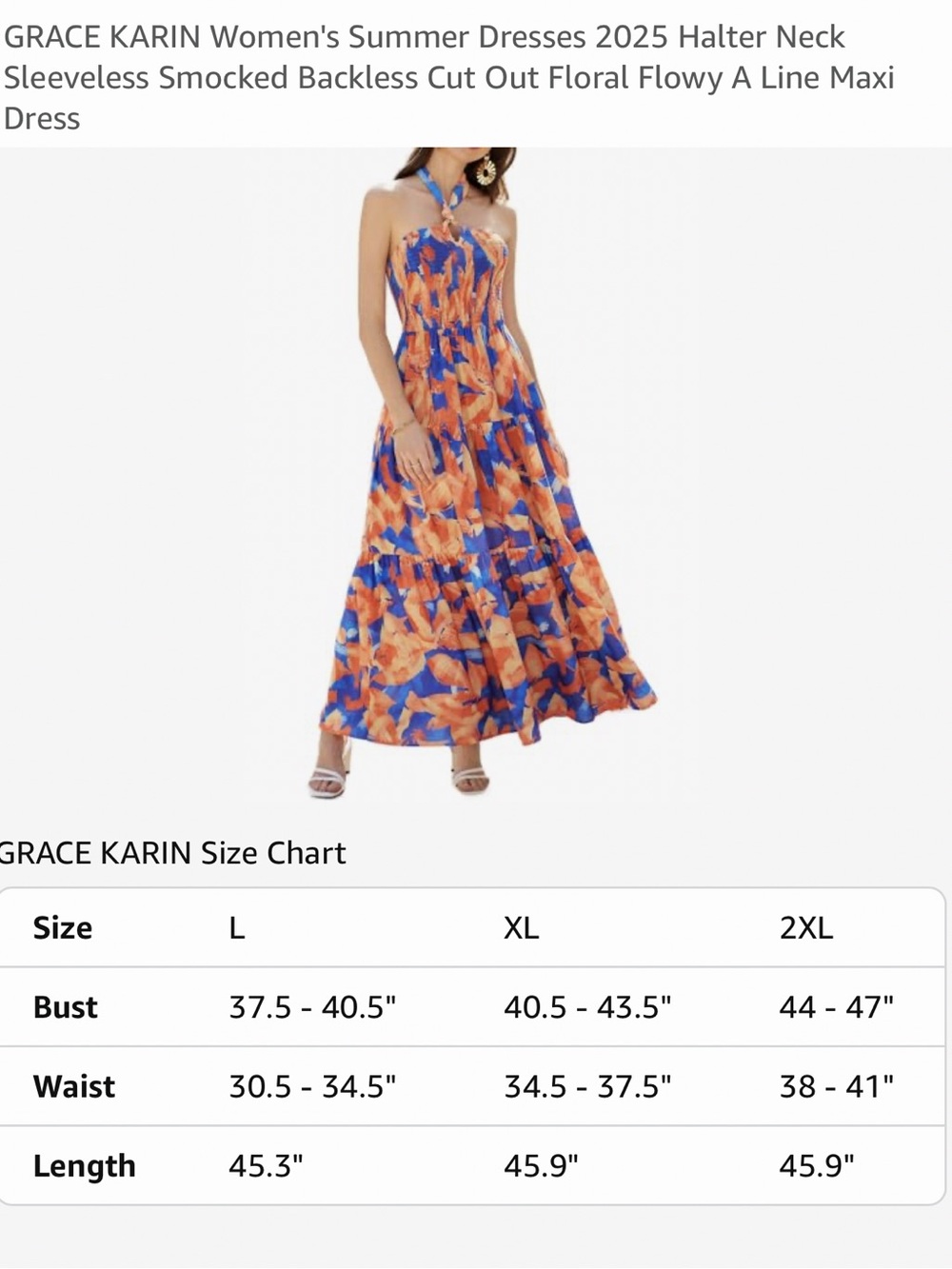 GRACE KARIN Floral Halter Maxi Dress – Smocked Backless Flow Dress - Picture 9 of 9